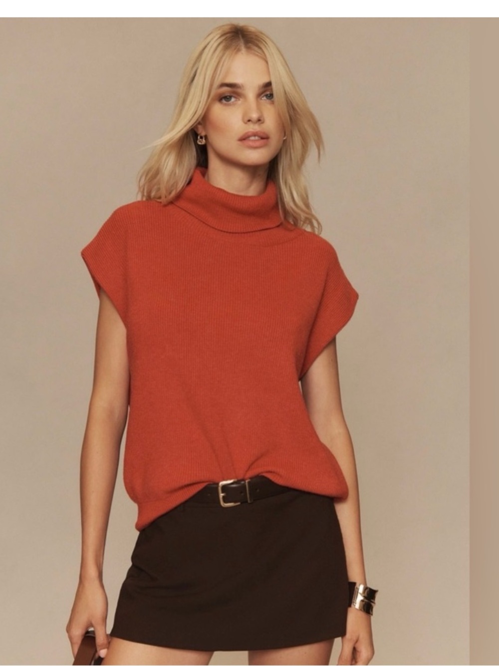 Maeve by Anthropologie Mock- Neck Muscle Sweater Vest in Red